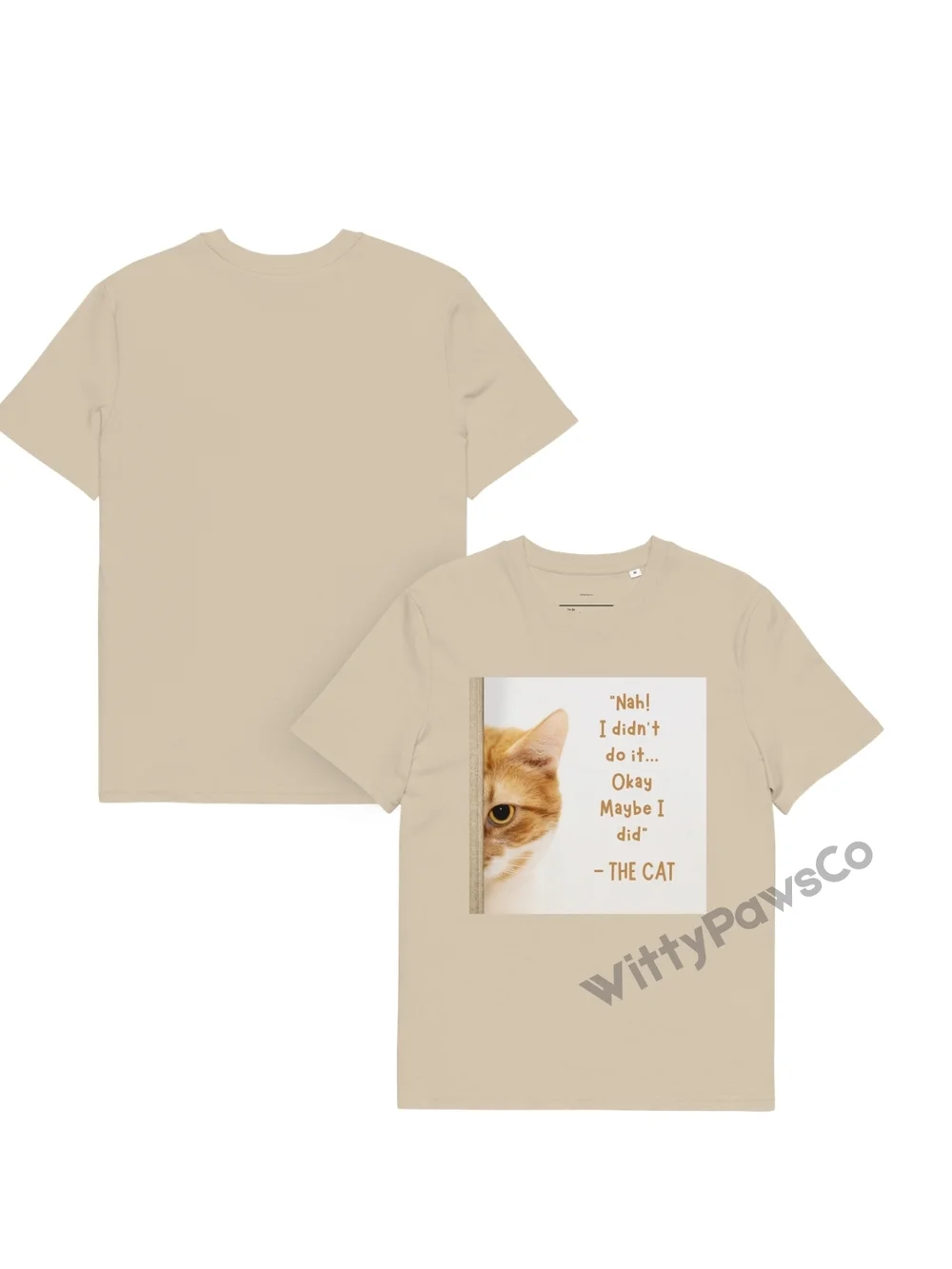 Beige Cat Graphic Tee - 'Nah I didn't do it'